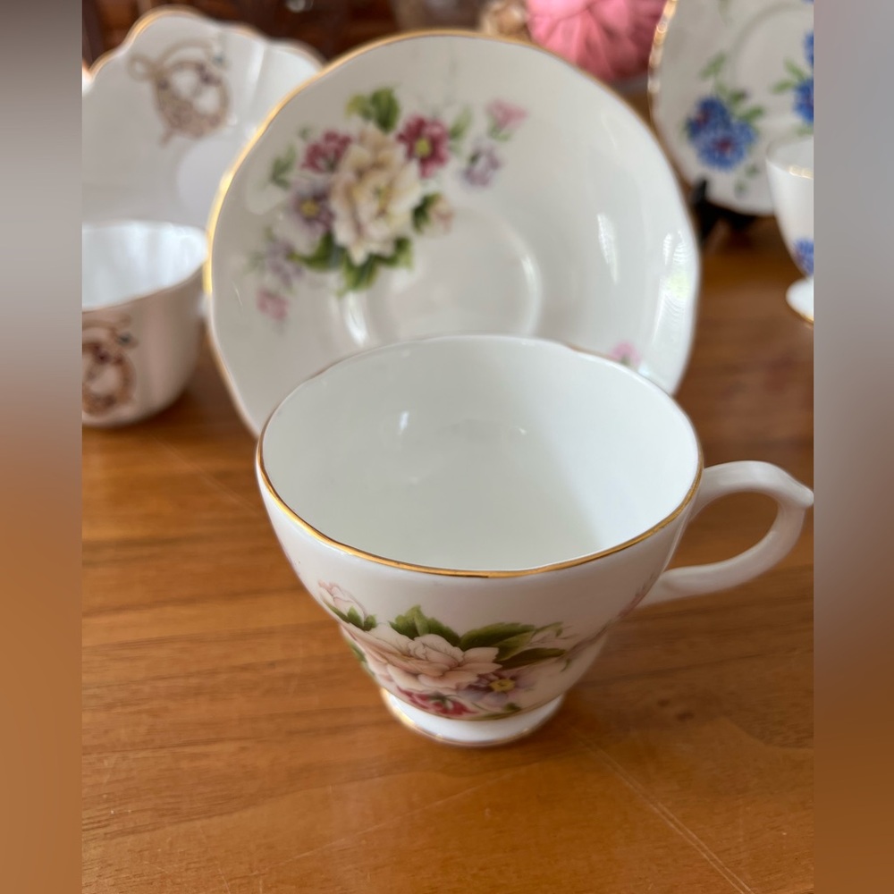Springfield Pink Mauve Flower Tea Cup and Saucer Set